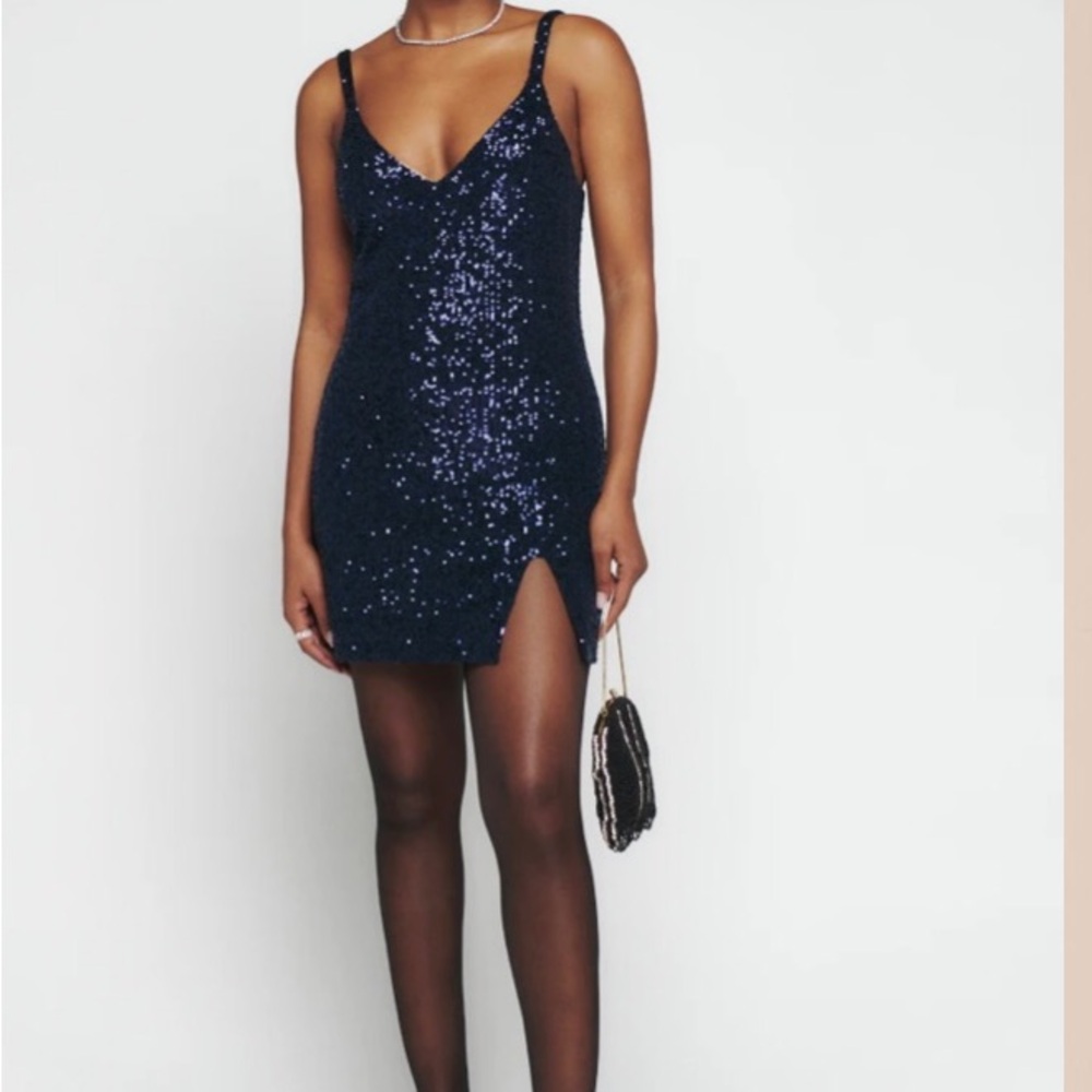 Reformation Jimmy Dress, Navy Sequin, Size XL